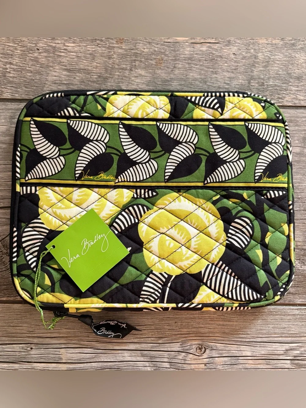 NWT Vera Bradley La Neon Rose Green, Yellow & Black Quilted Tablet Sleeve